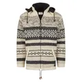 Produktbild: THC Natural Line Schafwollstrickjacke Beige Gemustert 888 – Warme Wolljacke mit Fleece-Futter – Ethno-Strickjacke Naturwolle – Kapuze abnehmbar, Gr. M