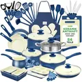 Produktbild: NutriChef Kochgeschirr Set 54-tlg – Pfannen, Töpfe, Küchenhelfer Blau– Mit Messer, Backformen, Zubehör – Für Induktion, Gas und Elektro