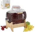 Produktbild: Fässchen mit Holzständer Weinfass Fass Mit Hahn Schnapsfass Whiskyfass Karaffe Getränkespender aus Glas Spender mit Holzuntersatz, Alkoholspender Glasfass mit Zapfhahn (5L)