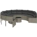Produktbild: vidaXL Gartensofa mit Tisch und Kissen Rund Grau Poly Rattan 3318545