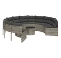 Produktbild: vidaXL Loungesofa Gartensofa mit Tisch und Kissen Rund Grau Poly Rattan, 1 Teile