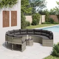 Produktbild: Gartensofa mit Tisch und Kissen Rund Grau Poly Rattan