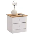 Produktbild: IDIMEX Nachttisch Rondo,Kommode aus Kiefer massiv, weiß/braun lackiert, 2 Schubladen, Landhausstil, Massivholz