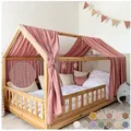 Produktbild: lilimaus Betthimmel Musselin Hausbett Himmel für Kinderzimmer mit Gold Applikation, Musselin Betthimmel aus Baumwolle für Kinderzimmer-Deko rosa 67 cm x 320 cm
