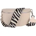 Produktbild: MIRROSI Bauchtasche Damen, Echtleder, Made in Italy, Umhängetasche, Brusttasche, (Schultertasche für jeden Anlass (1 Tasche & 2 Gurte), Crossbody Bag, Beige, gemusterten& verstellbaren Schulterriemen beige Große Tasche (28x18x9cm)