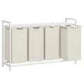 Produktbild: VASAGLE Wäschekorb 4 Fächer, Wäschesammler mit Ablage, Wäschebox, Wäschesack aus Oxford-Gewebe abnehmbar, Metallrahmen, 4 x 40 L, 116 x 33 x 72 cm, cremeweiß-mattweiß BLH401W01
