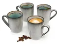 Produktbild: SÄNGER Becher Capri Kaffeebecher Set Türkis Blau mit grauem Rand, 4-tlg., Steingut, 300 ml, Handmade, Premium Collection