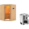 Produktbild: Karibu Woodfeeling Sauna Antonia - 38 mm Bronzierte Ganzglastür Ohne Dachkranz 3,6 kW Plug&Play Bio-Kombiofen inkl. Steuergerät