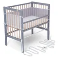 Produktbild: FabiMax Baby Beistellbett für Boxspringbett, TÜV geprüft 2022, inkl. Matratze und Nestchen aus Netzstoff, Buche massiv grau/Natur, Air/graue Würfel