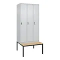 Produktbild: C+P Spind Classic PLUS, Bank, 3 Abteile, 2120x900x815mm, 7035/7035 Verschluss Sicherheits-Drehriegel 3 Garderobenhaken Sitzbanktyp untergebaut