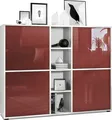 Produktbild: Vladon Highboard Cuba V3, Germany, Weiß matt/Bordeaux Hochglanz - Moderne Anrichte mit 12 Fächern (130,5 x 105,5 x 35,5 cm)