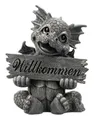 Produktbild: Figuren Shop GmbH Gartenfigur Gartenfigur - Drache mit Willkommen Schild - Eingangsschild Garten
