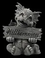 Produktbild: Gartenfigur - Drache mit Willkommen Schild - Fantasy Garten Wohndeko Drachenkind
