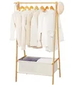 Produktbild: Yorbay Kleiderständer Bambus mit Aufbewahrungstasche Kleiderstange: Faltbarer Garderobe für Flur Schlafzimmer Wohnzimmer - Stabil Garderobenständer Offener Kleiderschrank mit Haken 149 cm