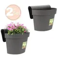 Produktbild: 2x Geländertopf Balkon mit Wasserspeicher Blumentopf Zaun Blumenkasten Geländer Geländerkasten Balkontopf Balkonkasten Anthrazit