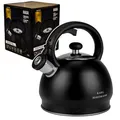 Produktbild: KARL HAUSMANN Wasserkessel Induktion - 1.8L - Schwarz Teekessel mit Automatischer Pfiff - Edelstahl Wasserkocher für Induktionsherd, Gasherd und Elektroherd - Pfeifkessel - Teekanne - Flötenkessel