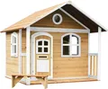 Produktbild: AXI Spielhaus Milan aus  Holz | Outdoor Kinderspielhaus mit Veranda für den Garten in Braun & Weiß | Gartenhaus für Kinder mit Fenstern