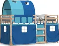 Produktbild: vidaXL Etagenbett mit Vorhängen Blau 90x190 cm Massivholz Kiefer
