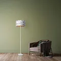 Produktbild: Paco Home Stehlampe Wohnzimmer Lampenschirm Stoff Stehleuchte Leselampe Abstrakt E27 2,5m Textilkabel Mit Stecker Modern, Farbe:Design 1 (Ø38 cm), Leuchtenart/Farbe:Stehleuchte Einbein - Weiß