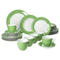 Produktbild: MamboCat Variant Grün 30tlg Kombiservice I Porzellan-Geschirrset mit grünem Rand für 6 Personen I Je 6X Kaffeetassen 200ml, Untertassen, Kuchenteller, Suppenteller & Speiseteller