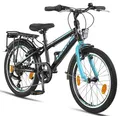 Produktbild: Licorne Bike Carter Premium Mountainbike in 20 Zoll Fahrrad für Kinder Mädchen Jungen 6 Gang Shimano Schaltung (Kinderfahrrad, Schwarz/Blau)