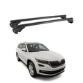Produktbild: OMAC Dachträger Grundtäger kompatibel mit Skoda Kodiaq 2016-2024 Aluminium 75kg Schwarz 2tlg Offene Reling für Fahrradträger, Dachboxen, Skiträger Abschließbar