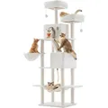 Produktbild: Feandrea Katzenkratzbaum Höhe 206 cm mit 13 Kratzstangen, 2 Plattformen, 2 Höhlen, Korb, Hängematte, Quaste, Plüschstoff, Mehrere Ebenen für Hauskatzen, Creme-Weiß, PCT190T01