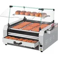 Produktbild: VEVOR Hot Dog Grill Maschine 30 Hot dogs 11 Rollen Edelstahl, 2400 W, Elektrogrill mit Brötchenwärmer & Abdeckung (Glas + PC) & 3 Temperaturregle...