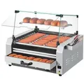 Produktbild: VEVOR Hot Dog Grill Maschine 30 Hot dogs 11 Rollen Edelstahl, 2400 W, Elektrogrill mit Brötchenwärmer & Abdeckung (Glas + PC) & 3 Temperaturregler