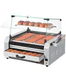Produktbild: VEVOR Hot Dog Maschine 11 Rollen Edelstahl, 2400 W, Elektrogrill mit Brötchenwärmer & Abdeckung (Glas + PC) & 3 Temperaturregler & seitlicher Aufbewahrungsbox & Ölauffangschale
