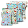 Produktbild: Wet Bag Kindergarten - Nasstaschen, Wetbag 4 Stück Nassbeutel Windeltasche Stoffwindeln Wasserdicht, Wickeltasche Organiser Taschen Wiederverwendbare Windelbeutel mit Reißverschluss für Baby Kleinkind
