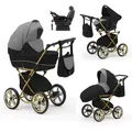 Produktbild: Klassischer Kinderwagen Sorento Gold 5 in 1 inkl. Sportsitz, Autositz und Iso Base in 19 Farben - Grau