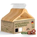 Produktbild: Blumtal Kleiderbügel Holz 40er Set - Holzbügel mit 360° drehbarem Metallhaken - Bügel aus robustem Holz mit Zedernholz Mottenschutz - Holzkleiderbügel mit Anti-Rutsch-Schicht & Einkerbungen - Hangers