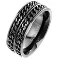Produktbild: Taffstyle Fingerring Spinner Ring Herren Biker Doppelketten Schwarz, Edelstahl Massiv Breit Männer Biker Rocker Schmuck Doppelketten Style schwarz 6 - Ø 21,6mm