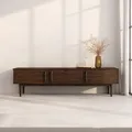 Produktbild: IDIMEX Lowboard TECCA 180 cm, Nussbaum Finish – niedriges Sideboard mit Stauraum, TV Schrank mit 3 Türen aus Massivholz, Mid Century Wohnzimmermöbel
