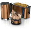 Produktbild: Arendo - Wasserkocher mit Toaster und Eierkocher SET Edelstahl Kupfer Wasserkocher 1,5L 40° - 100°C, Toaster 4 Scheiben LED-Display 6 Bräunungsgrade