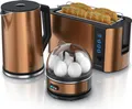 Produktbild: Arendo - Wasserkocher mit Toaster und Eierkocher SET Edelstahl Kupfer Wasserkocher 1,5L 40° - 100°C, Toaster 4 Scheiben LED-Display 6 Bräunungsgrade Eierkocher 1-7 Eier Messbecher BPA frei