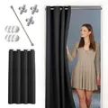 Produktbild: tinycurtains, Thermo Türvorhang mit Vorhangstange & Magneten zum Abdichten, einfache Montage ohne Bohren in 1 Min (200 x 150 cm schwarz + Stange Silber 55-90 cm + 6 Magnete)