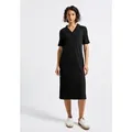 Produktbild: Midikleid STREET ONE, Damen, Gr. 44, EURO-Größen, schwarz, Stoff, 63% Polyester, 34% Viskose, 3% Elasthan, unifarben, normal knieumspielend, V-Ausschnitt, abgesteppt, Kleider Midikleid, in Unifarbe
