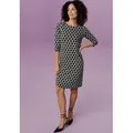 Produktbild: Jerseykleid ANISTON SELECTED, Damen, Gr. 42, N-Gr, schwarz-weiß (schwarz, sanftes weiß), Jersey, Obermaterial: 65% Polyester, 32% Viskose, 3% Elasthan, Jacquardmuster, figurumspielend kniefrei, Rundhals, Kleider Jerseykleid, mit elegantem Kreis-Muster, Topseller