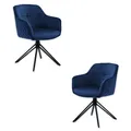 Produktbild: Stella Trading Emma Esszimmerstühle 2er Set mit schwarzem Metallgestell, Blau - Bequeme Samt Stühle für Esszimmer & Wohnzimmer - 59 x 82 x 62 cm (B/H/T)