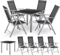 Produktbild: Juskys Aluminium Gartengarnitur Milano Gartenmöbel Set mit Tisch und 4 Stühlen Silber-Grau mit schwarzer Kunstfaser Alu Sitzgruppe Balkonmöbel