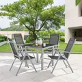 Produktbild: Juskys Aluminium Gartengarnitur Milano 4+1 — 4 Hochlehner Stühle verstellbar & klappbar mit Tisch — Gartenmöbel Set 5-teilig wetterfest — Silber