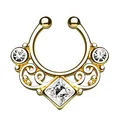 Produktbild: Piercingfaktor® Fake Piercing Universal Ring Septum Vintage Tribal mit Zirkonia Kristallen Nasenpiercing Ohrpiercing Tragus Intimpiercing Lippenband Hufeisen Horseshoe Gold