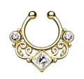 Produktbild: Taffstyle Nasenpiercing Septum Fake Piercing Tribal vergoldet mit CZ Kristallen Gold (Helix Orbital Brust Intim Piercing Ring Lippenbädchen), Fake Nasenpiercing Nasenring Nase Ohrpiercing Cartilage Ohr Tragus