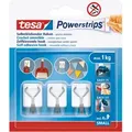 Produktbild: Tesa - Powerstrips Klebehaken Small - Selbstklebende Haken Mit Abnehmbarem Drahthaken - Wiederverwendbare Wandhaken Für Bad Oder Küche - Montage Ohne Bohren - Weiß - 3 X Haken, 4 X Powerstrips