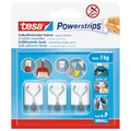 Produktbild: tesa Powerstrips Klebehaken Small - selbstklebende Haken mit abnehmbarem Drahthaken - wiederverwendbare Wandhaken für Bad oder Küche - Montage ohne Bohren - Weiß - 3 x Haken, 4 x Powerstrips