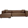 Produktbild: Vintage Ecksofa links 3-4 Sitzer aus braunem Leder und schwarzem Holz COBAIN