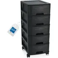 Produktbild: Schubladenschrank mit Rollen Schwarz Rollcontainer mit 5 Schubladen Rollschrank aus Kunststoff Rollwagen - Schwarz