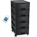 Produktbild: Schubladenschrank mit Rollen Rollcontainer mit 5 Schubladen Rollschrank aus Kunststoff Rollwagen (Schwarz)